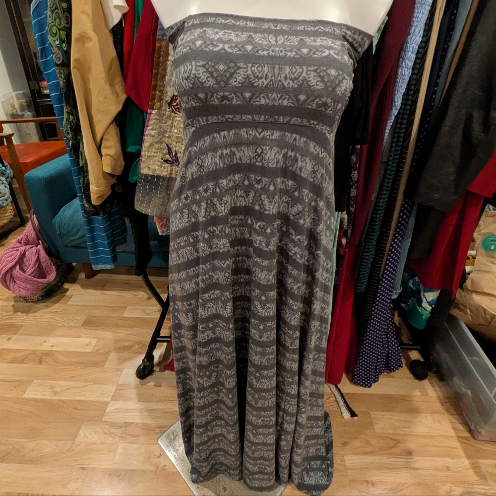 Athleta Gray Patterned Strapless Dress - L